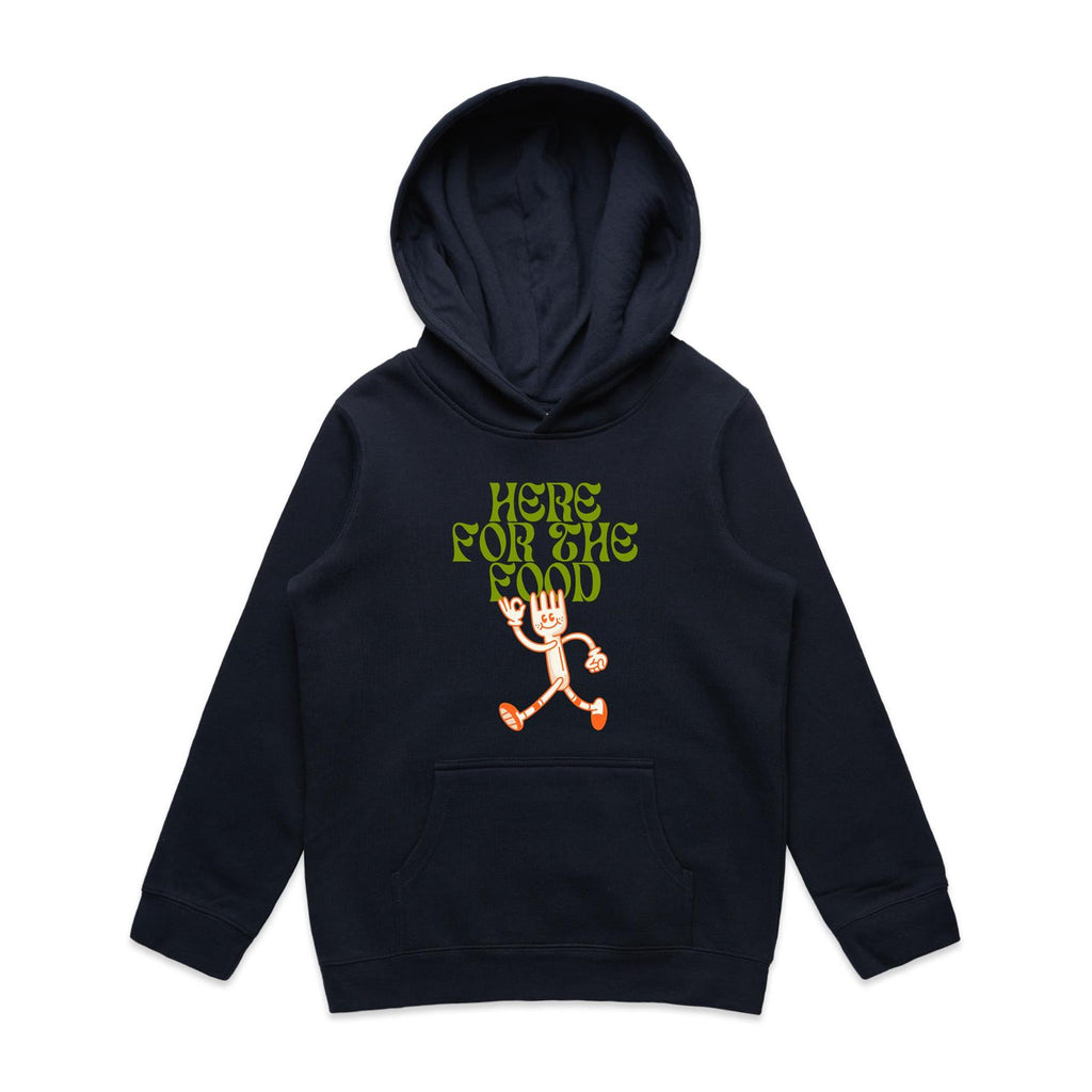 Here For The Food - Kids Hoodie Navy Kids Hoodie Food Printed In Australia