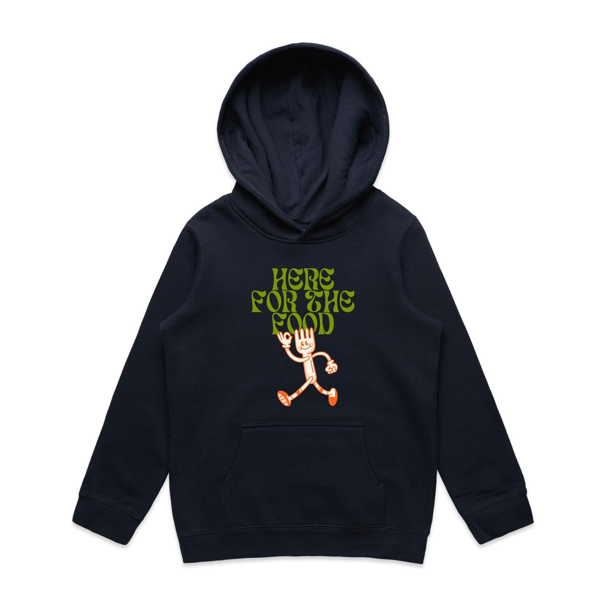 Here For The Food - Kids Hoodie Navy Kids Hoodie Food Printed In Australia