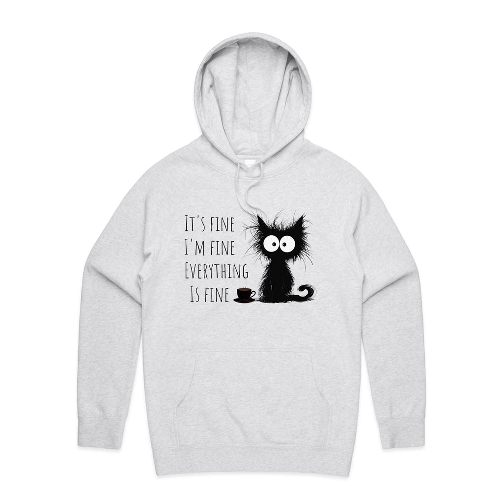 Frazzled Cat, It's Fine, I'm Fine, Everything Is Fine - Mens Hoodie White Marle Mens Hoodie animal Printed In Australia