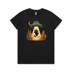 Black Cat Alien UFO Abduction Women's AS Colour T-shirt Black Womens T-shirt animal Printed In Australia Sci Fi