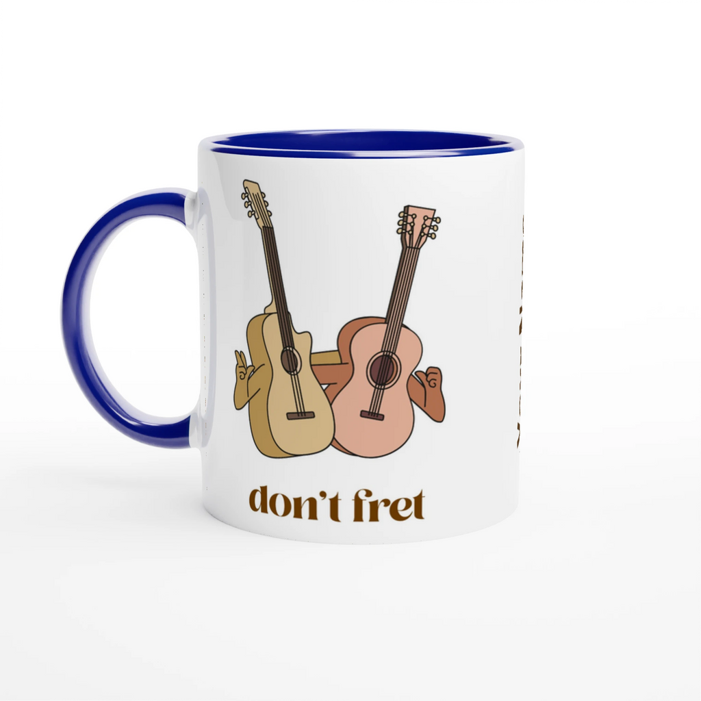 Personalised - Don't Fret - White 11oz Ceramic Mug with Colour Inside Ceramic Blue Personalised 11oz Mug customise Globally Fulfilled Music personalise