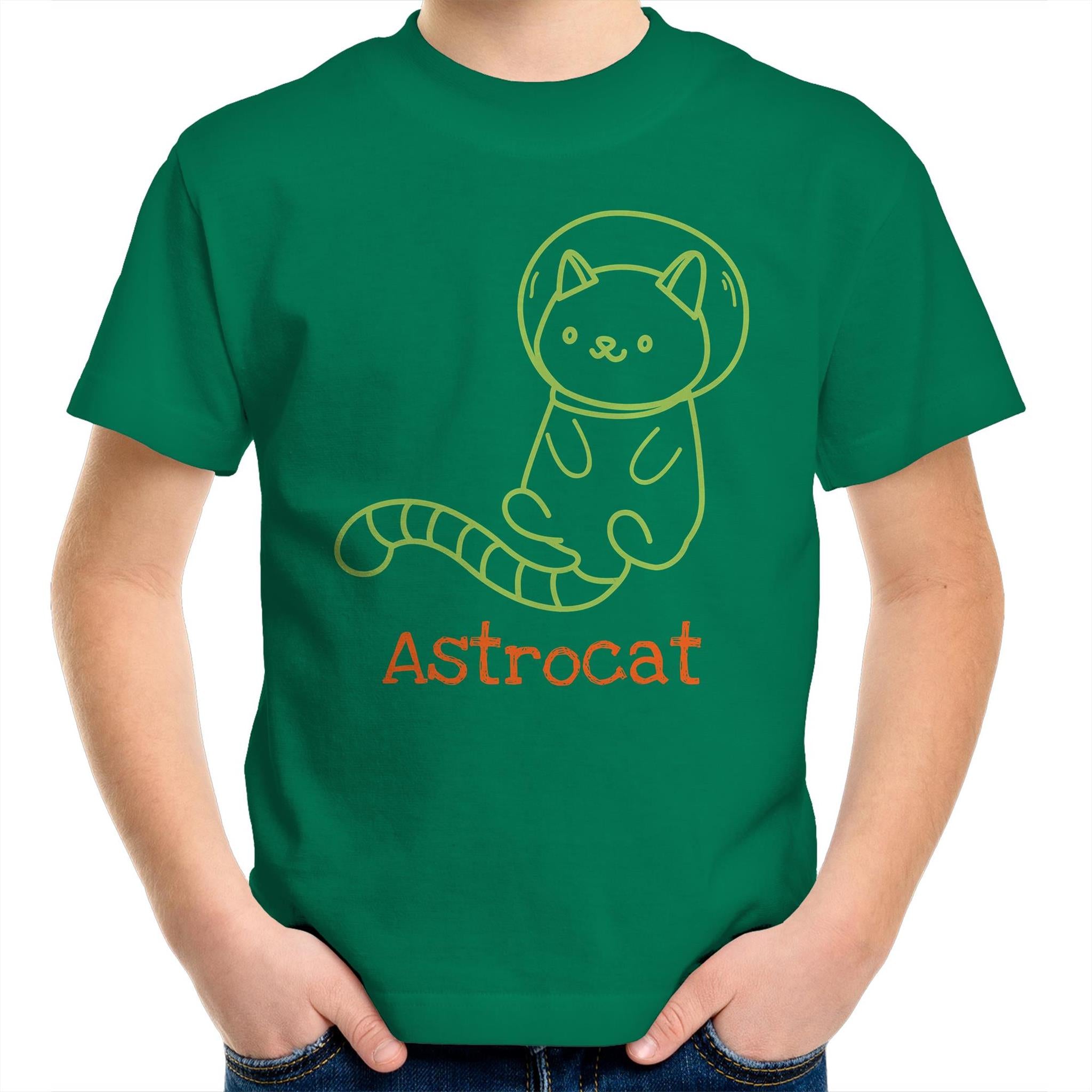 Astrocat, Cat Astronaut - Kids Youth T-Shirt Kelly Green Kids Youth T-shirt animal Printed In Australia Space