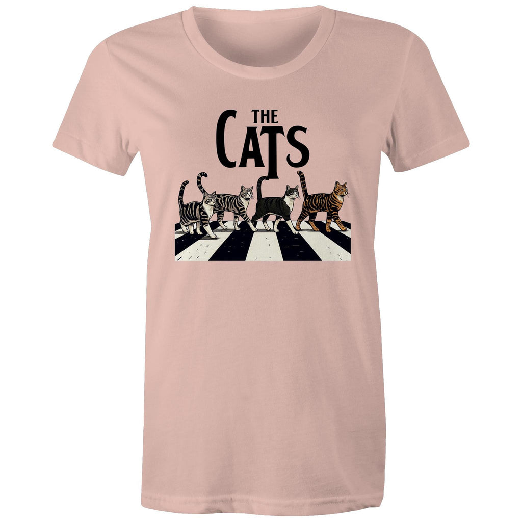 The Cats, Fab Four Crossing Road - Womens T-shirt Pale Pink Womens T-shirt animal Music Printed In Australia