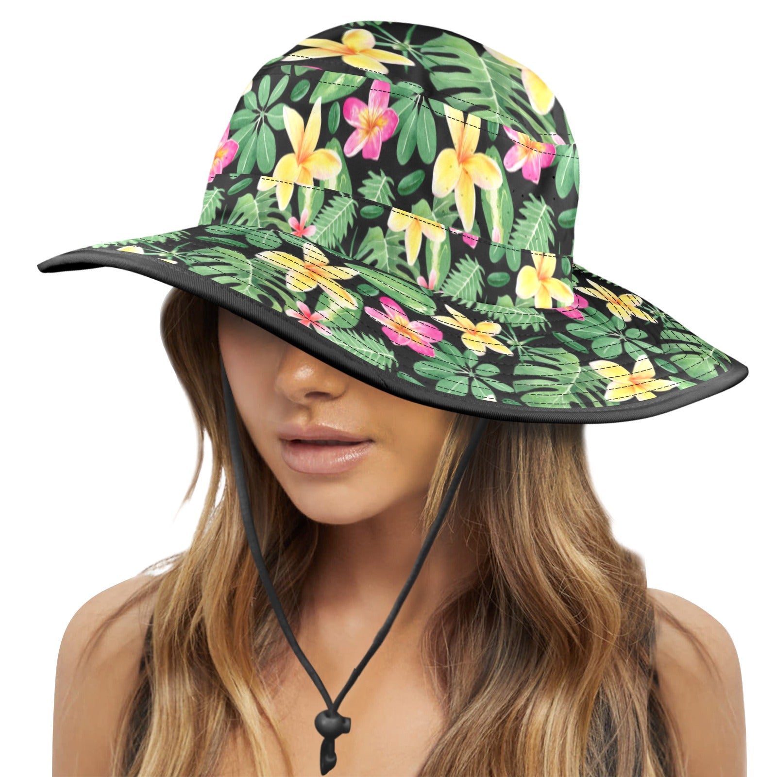 Frangipani - Wide Brim Bucket Hat Wide Brim Bucket Hat Plants Printed Offshore