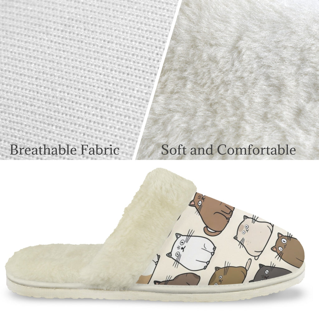 Lots Of Cats Men's Fur Trim Thick-Sole Indoor Slippers Men's Fur Trimmed Slippers animal Printed Offshore