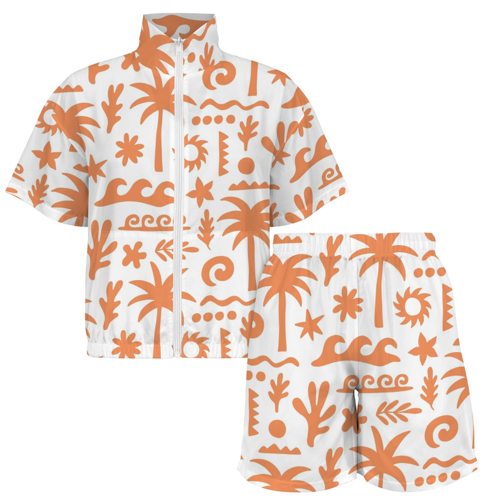 Orange Surf Women's Windbreaker Short Set Women's Windbreaker Short Set Printed Offshore Surf