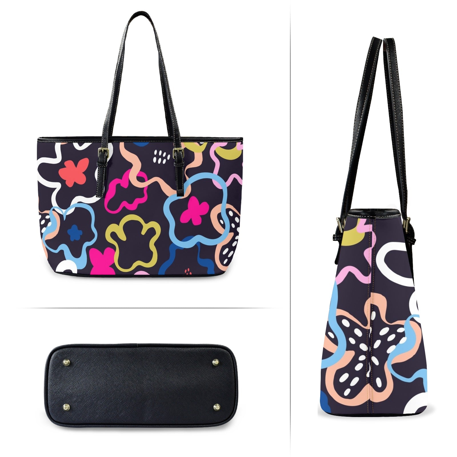 Floral In The Abstract - PU Leather Tote Bag - Large