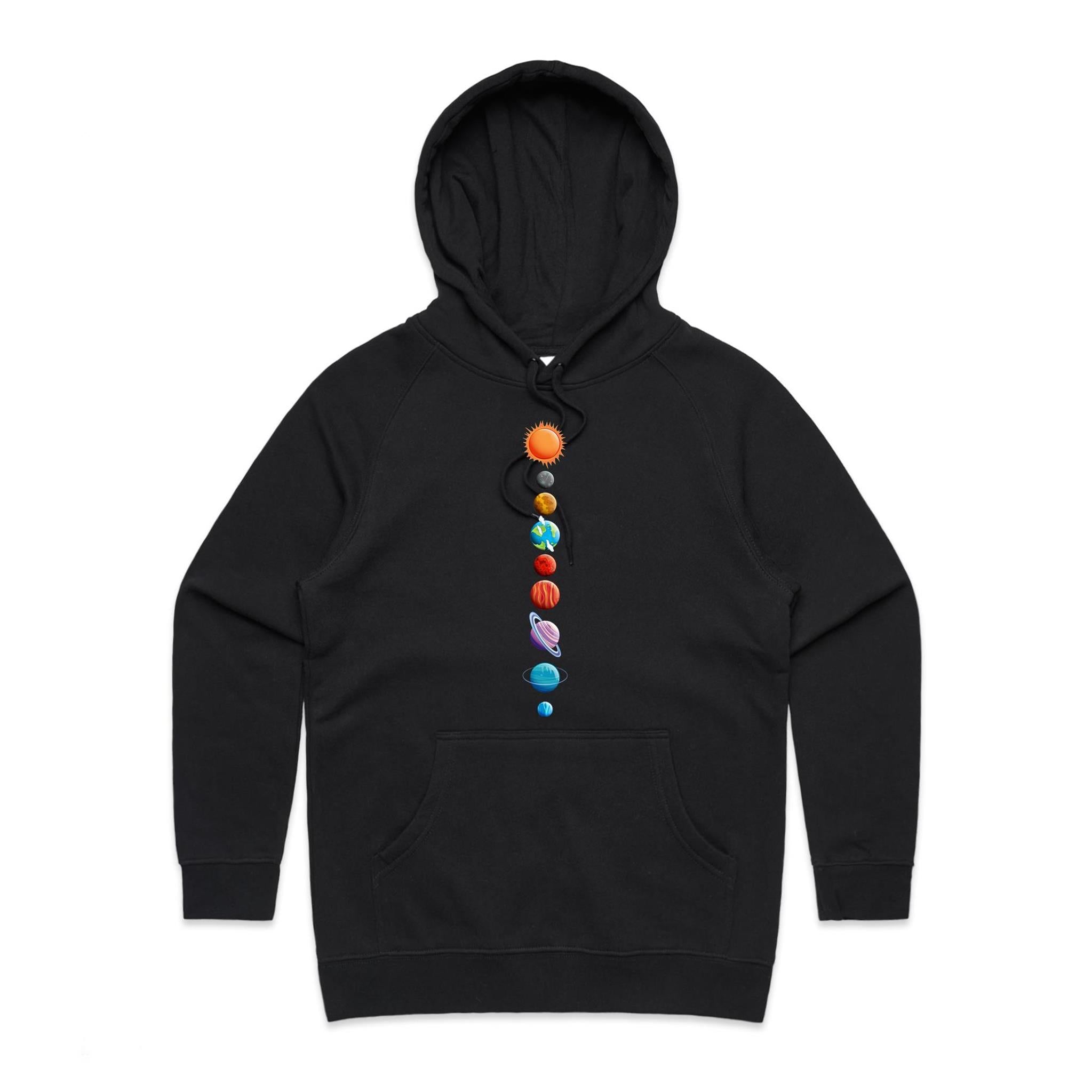 Our Solar System - Womens Hoodie Black Womens Hoodie Printed In Australia Space