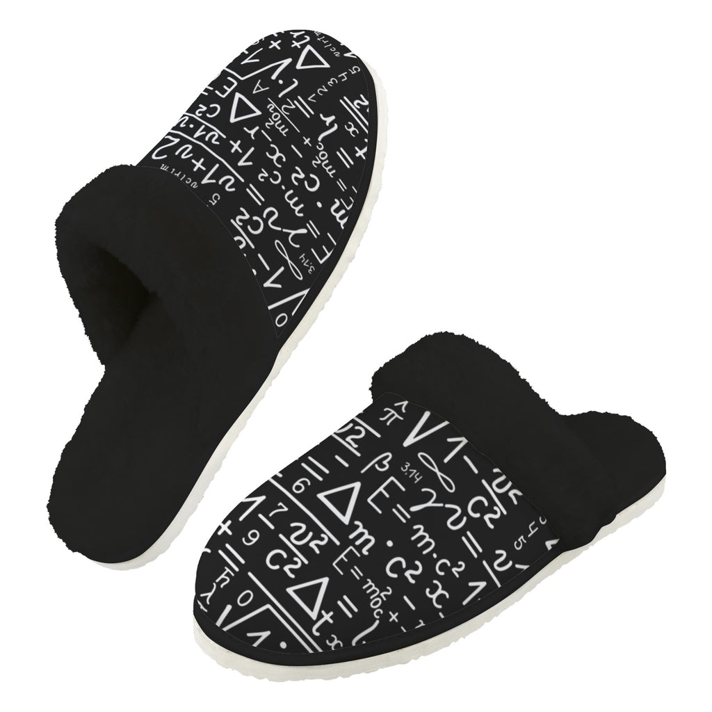 Mathematics Men's Fur Trim Thick-Sole Indoor Slippers 2XL Men's Fur Trimmed Slippers Maths Printed Offshore