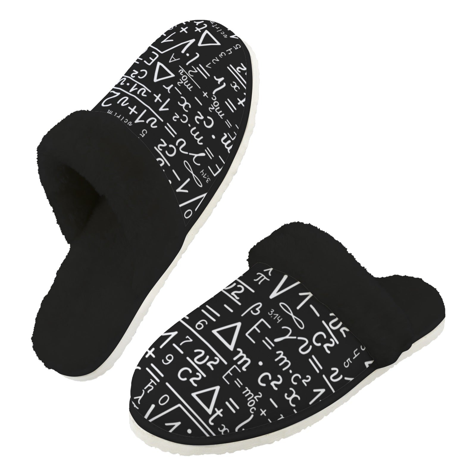Mathematics Men's Fur Trim Thick-Sole Indoor Slippers 2XL Men's Fur Trimmed Slippers Maths Printed Offshore