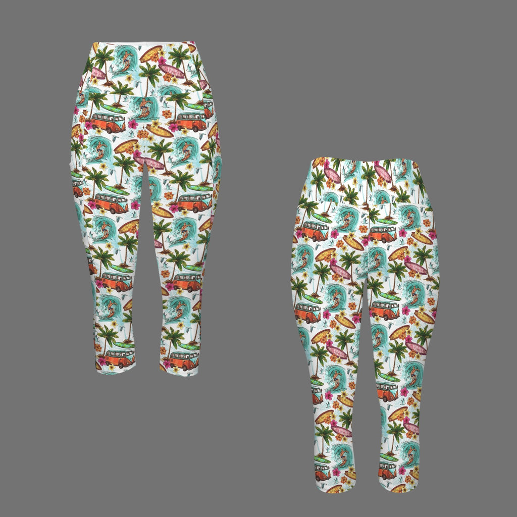 Surfing Safari Women's High Waist Pocket Capri Yoga Leggings