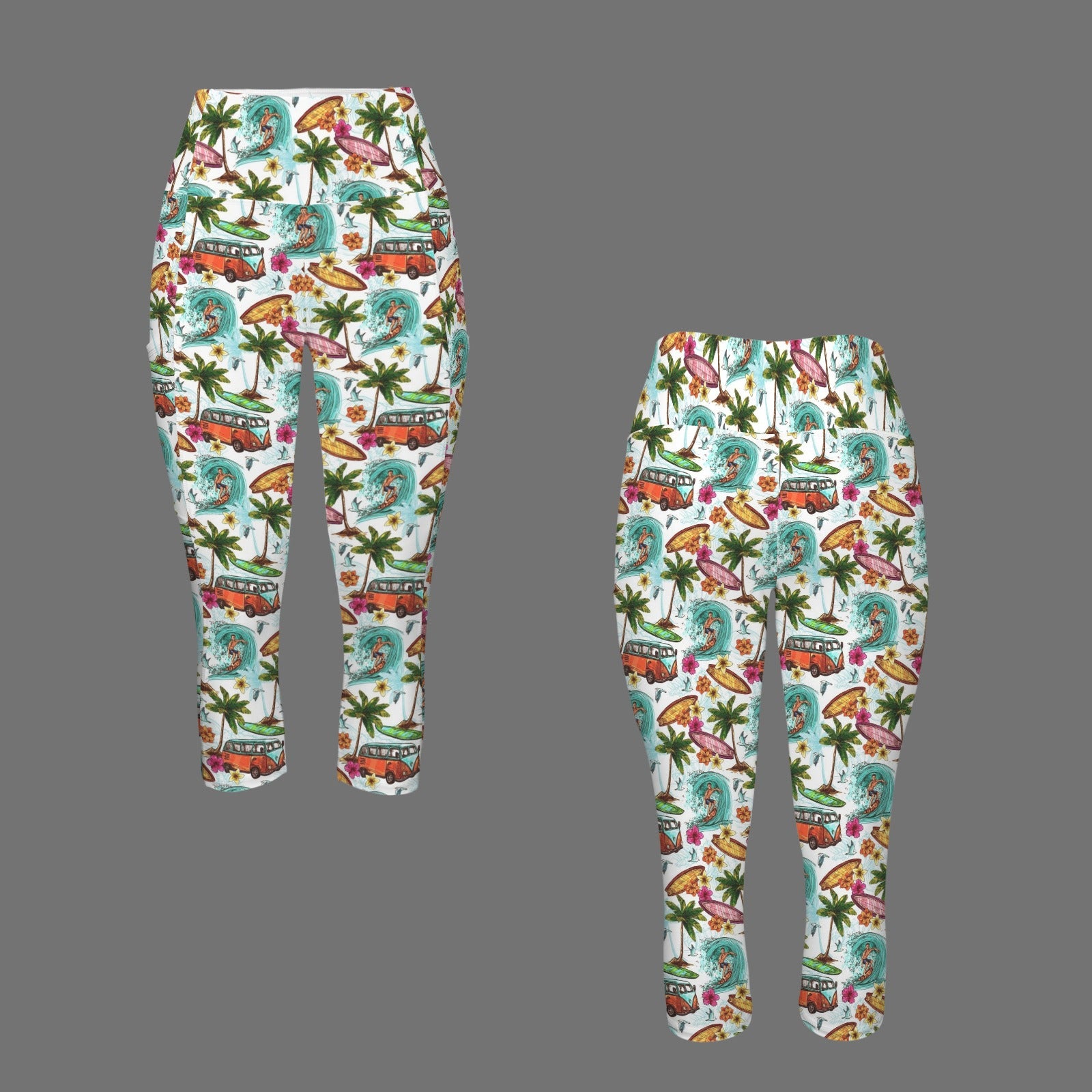 Surfing Safari Women's High Waist Pocket Capri Yoga Leggings
