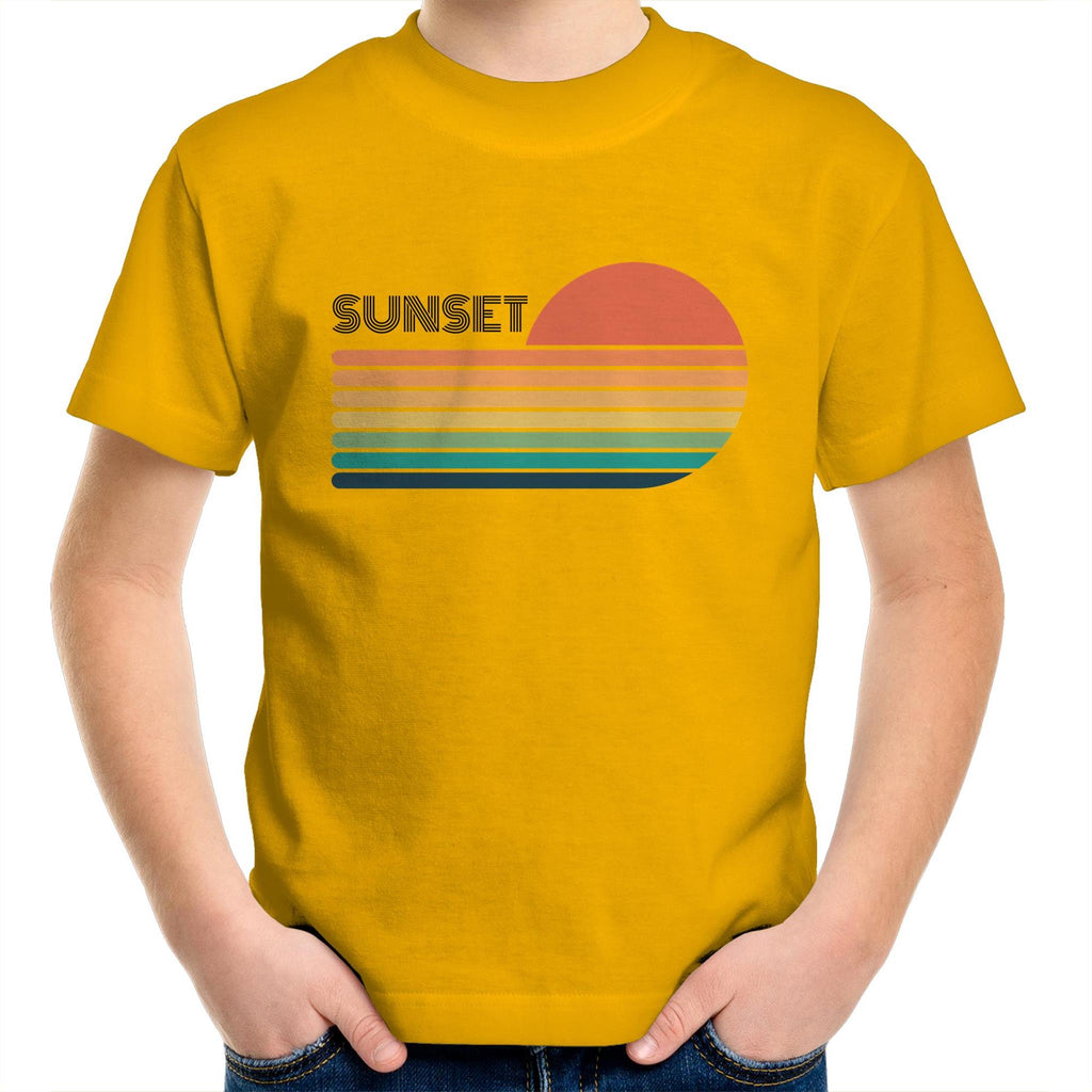 Retro Sunset - Kids Youth T-Shirt Gold Kids Youth T-shirt Printed In Australia Retro