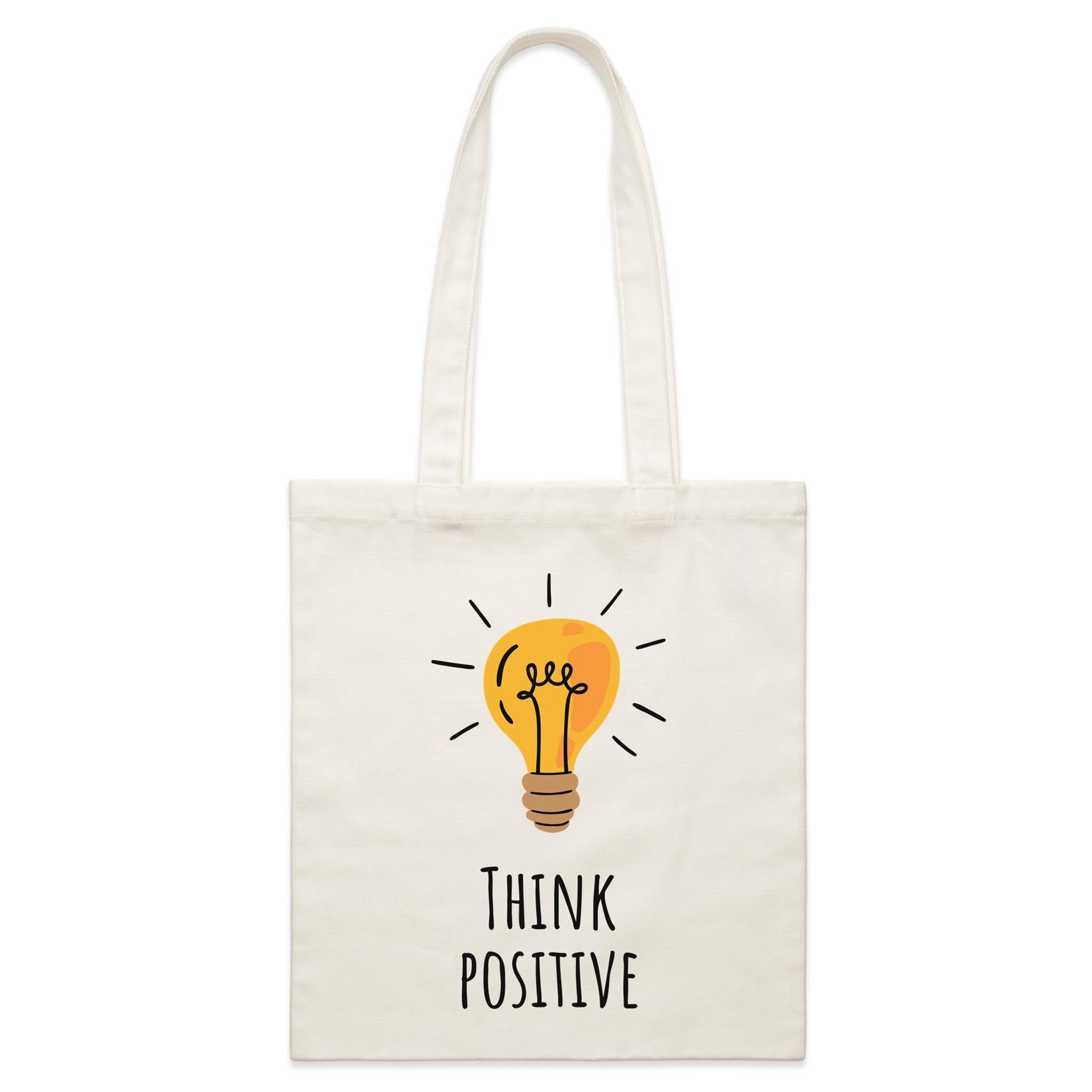 Think Positive, Lightbulb - Parcel Canvas Tote Bag Default Title Small Tote Bag Positivity Printed In Australia