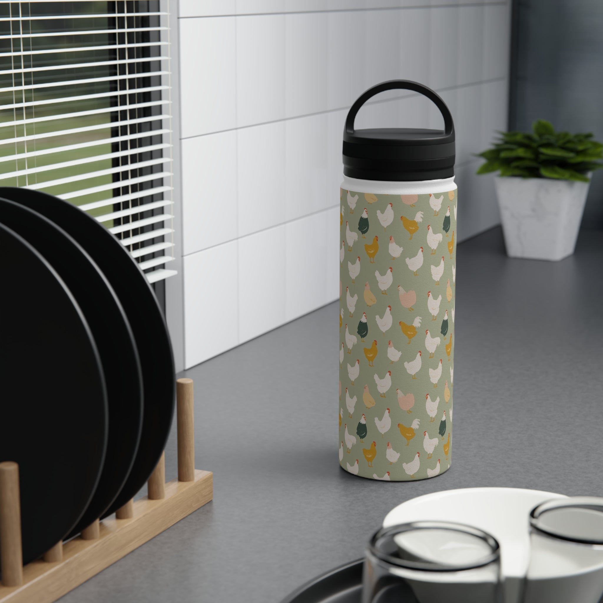 Chicken Life Stainless Steel Water Bottle, Handle Lid Stainless Steel Water Bottle With Handle Lid animal Globally Fulfilled