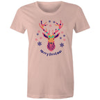 Merry Christmas Deer - Womens T-shirt Pale Pink Womens Christmas T-shirt Christmas Printed In Australia
