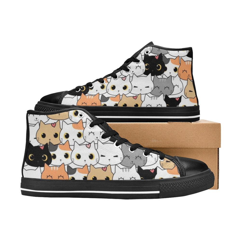 Cute Cartoon Cats - Kids High Top Canvas Shoes