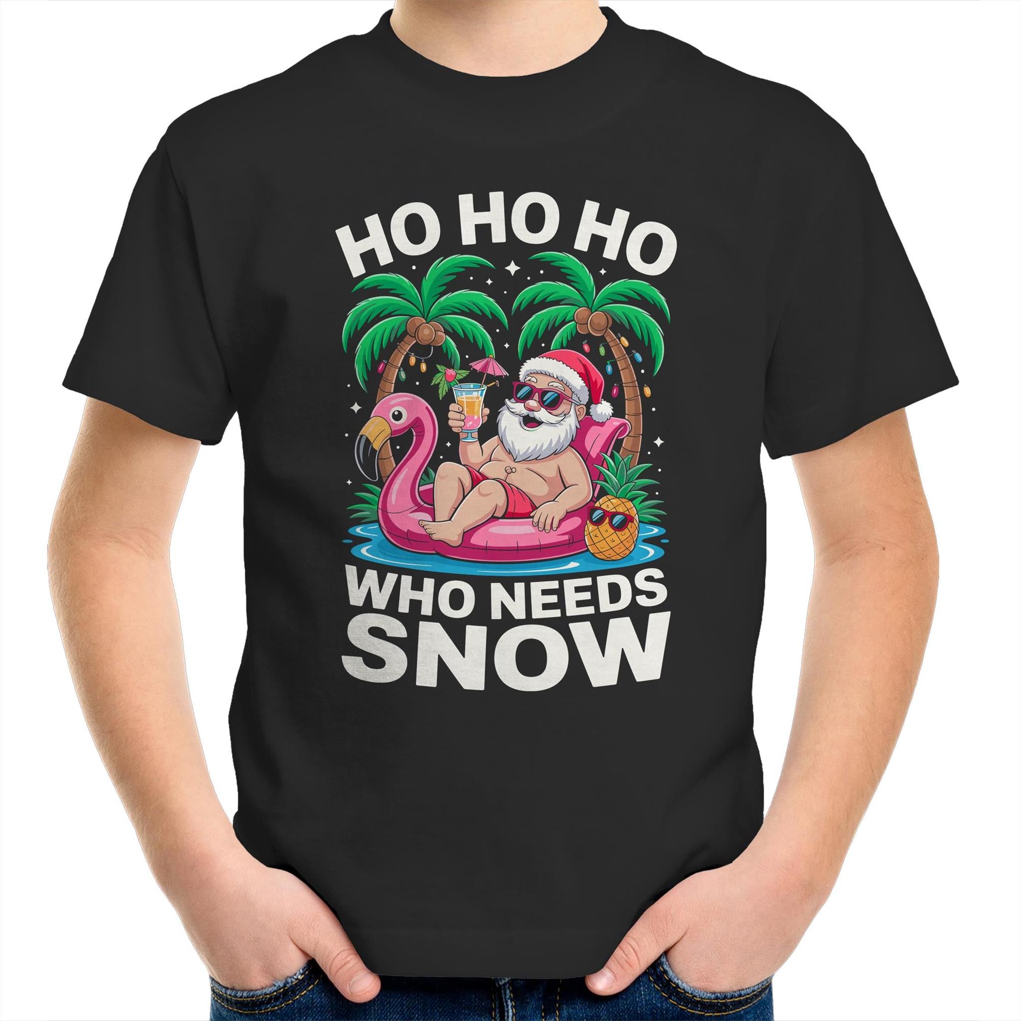 Santa, Who Needs Snow - Kids Youth T-shirt Black Kids Christmas T-shirt Christmas Printed In Australia