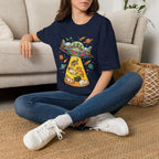 UFO Cat Abduction Unisex T-Shirt Navy Unisex Adult T-shirt animal Globally Fulfilled Sci Fi