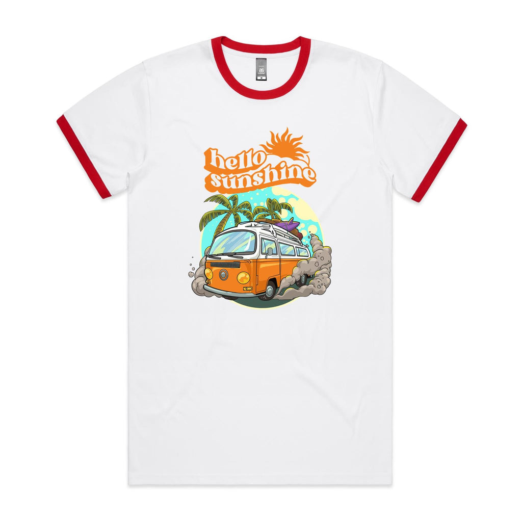 Hello Sunshine, Beach Van - Staple Ringer Tee White Red Ringer T-Shirt Printed In Australia Summer Surf