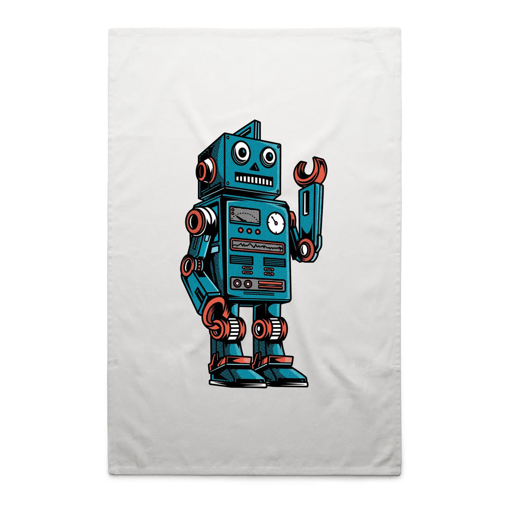 Robot - AS Colour Tea Towel White One Size Tea Towel Printed In Australia Sci Fi