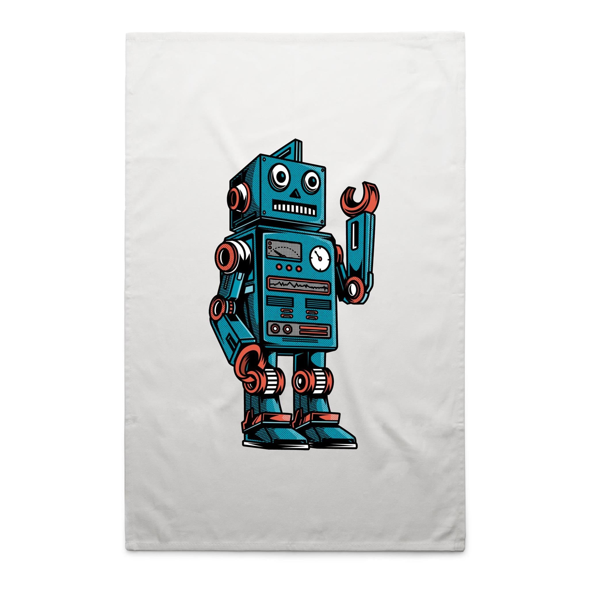 Robot - AS Colour Tea Towel White One Size Tea Towel Printed In Australia Sci Fi