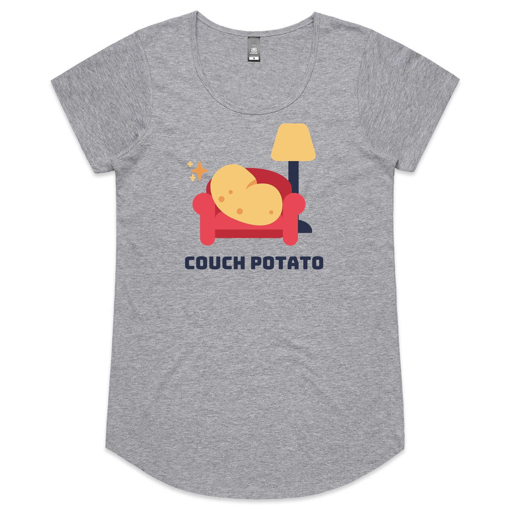 Couch Potato - Womens Scoop Neck T-Shirt Grey Marle Womens Scoop Neck T-shirt Food Printed In Australia