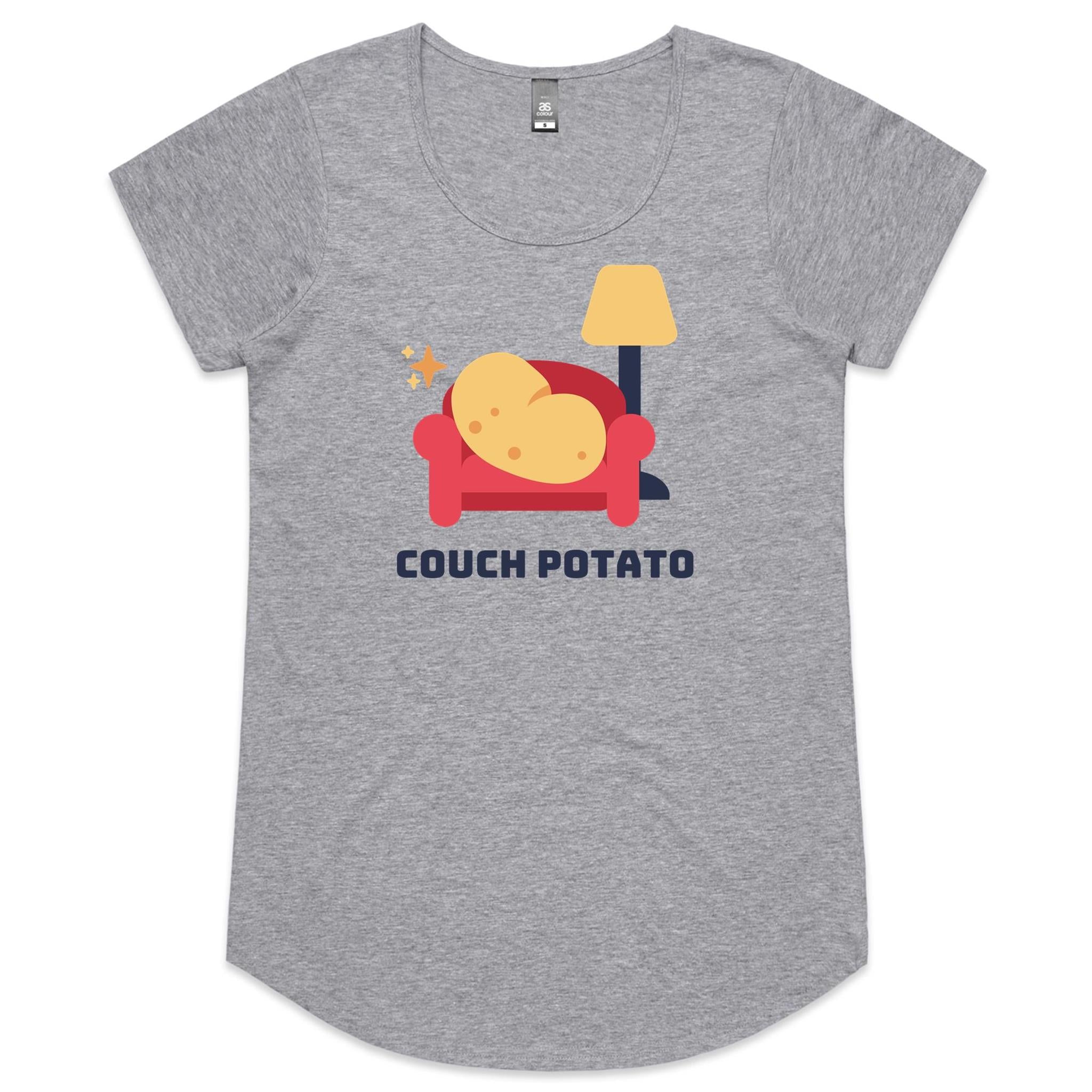 Couch Potato - Womens Scoop Neck T-Shirt Grey Marle Womens Scoop Neck T-shirt Food Printed In Australia