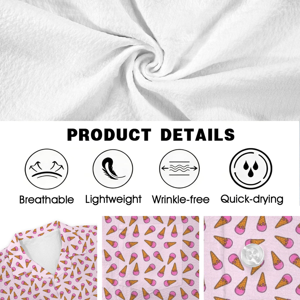 Pink Ice Cream Cones Men's Crinkle Hawaiian Shirt