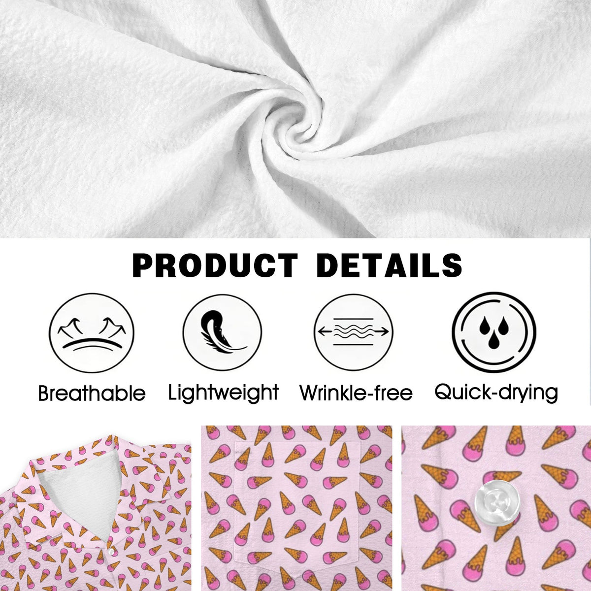 Pink Ice Cream Cones Men's Crinkle Hawaiian Shirt