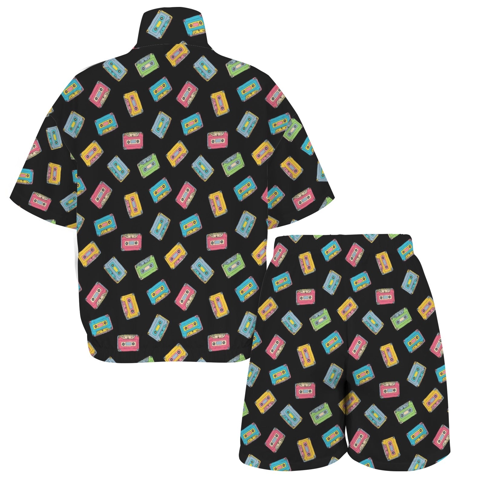 Colourful Cassettes Women's Windbreaker Short Set Women's Windbreaker Short Set Music Printed Offshore Retro