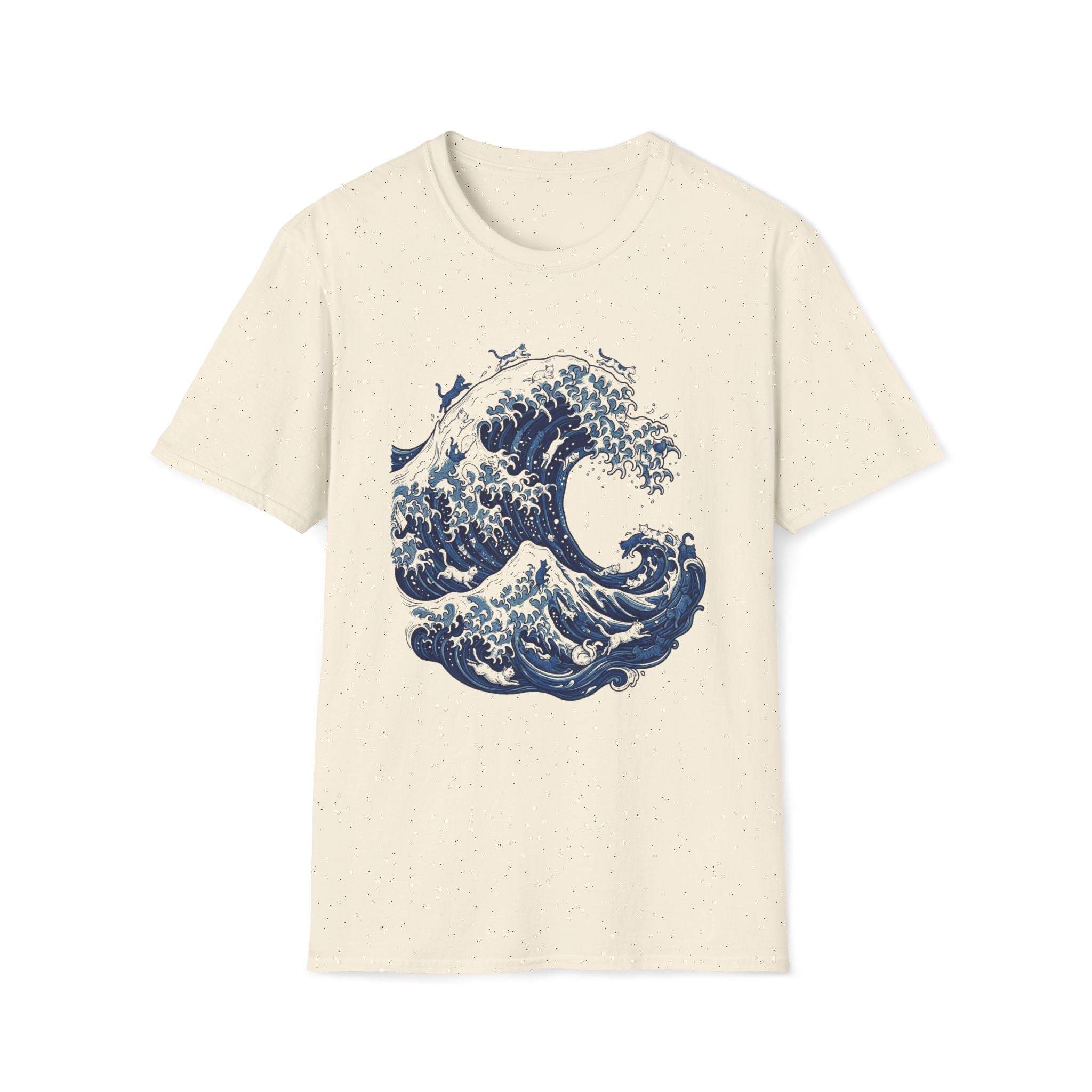 Cats On The Great Wave Unisex T-Shirt Natural Unisex Adult T-shirt animal Globally Fulfilled Ocean