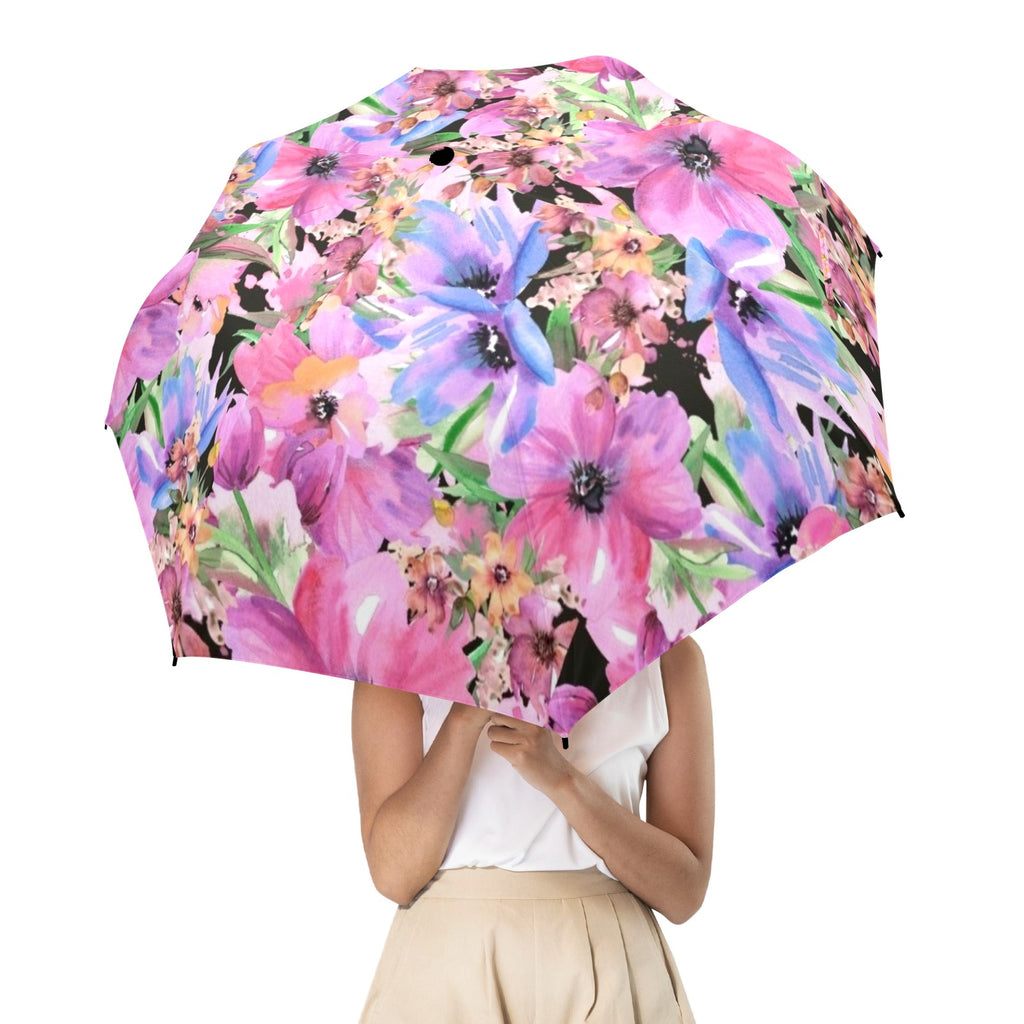 Bright Pink Floral - Semi-Automatic Foldable Umbrella (Model U12) Semi-Automatic Foldable Umbrella (U12)