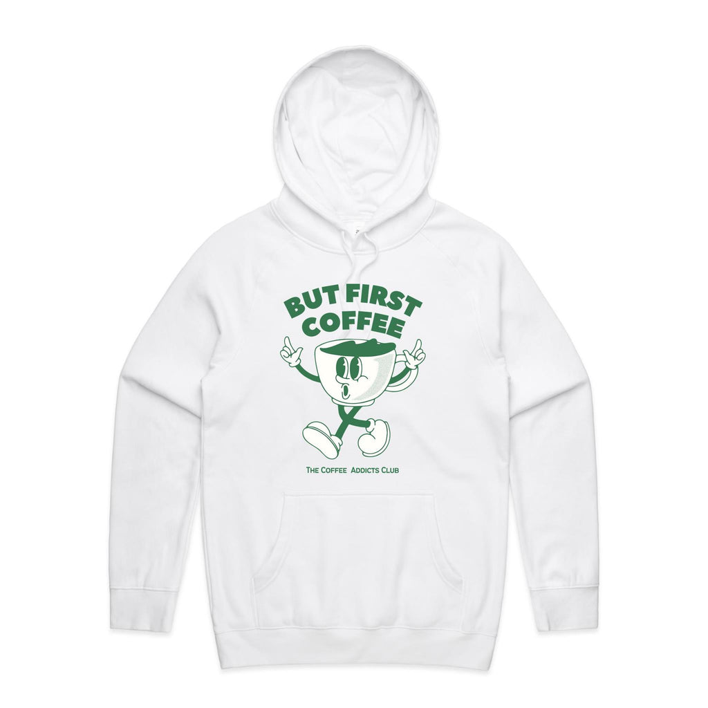 But First Coffee - Mens Hoodie White Mens Hoodie Coffee Printed In Australia