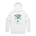 But First Coffee Men's AS Colour Hoodie White Mens Hoodie Coffee Printed In Australia