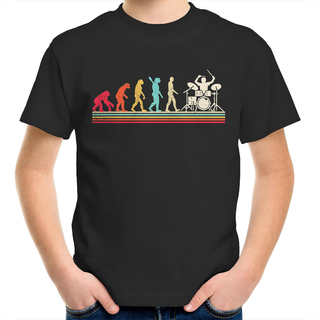 Drummer Evolution - Kids Youth T-Shirt Black Kids Youth T-shirt Music Printed In Australia