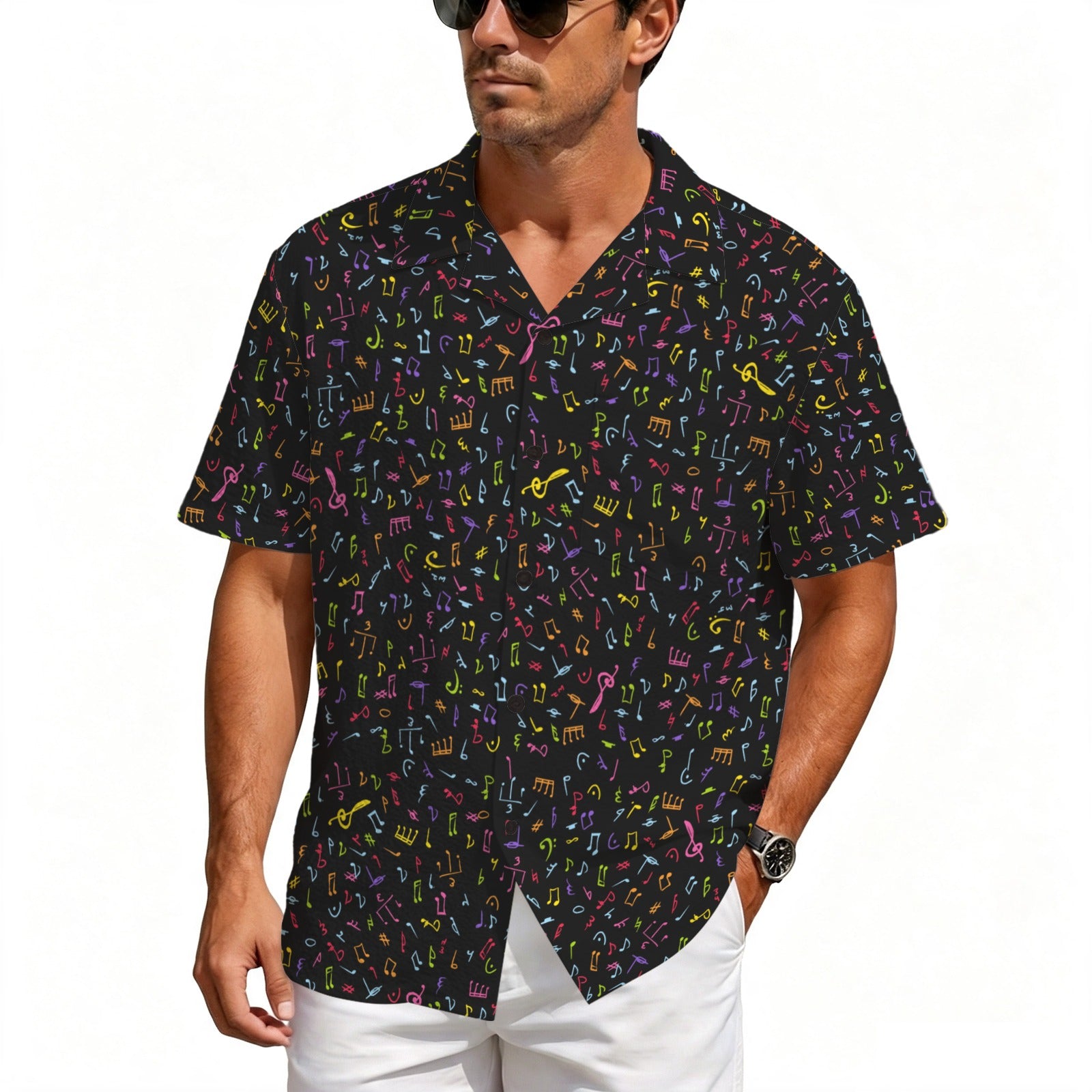Music Notes Men's Crinkle Hawaiian Shirt