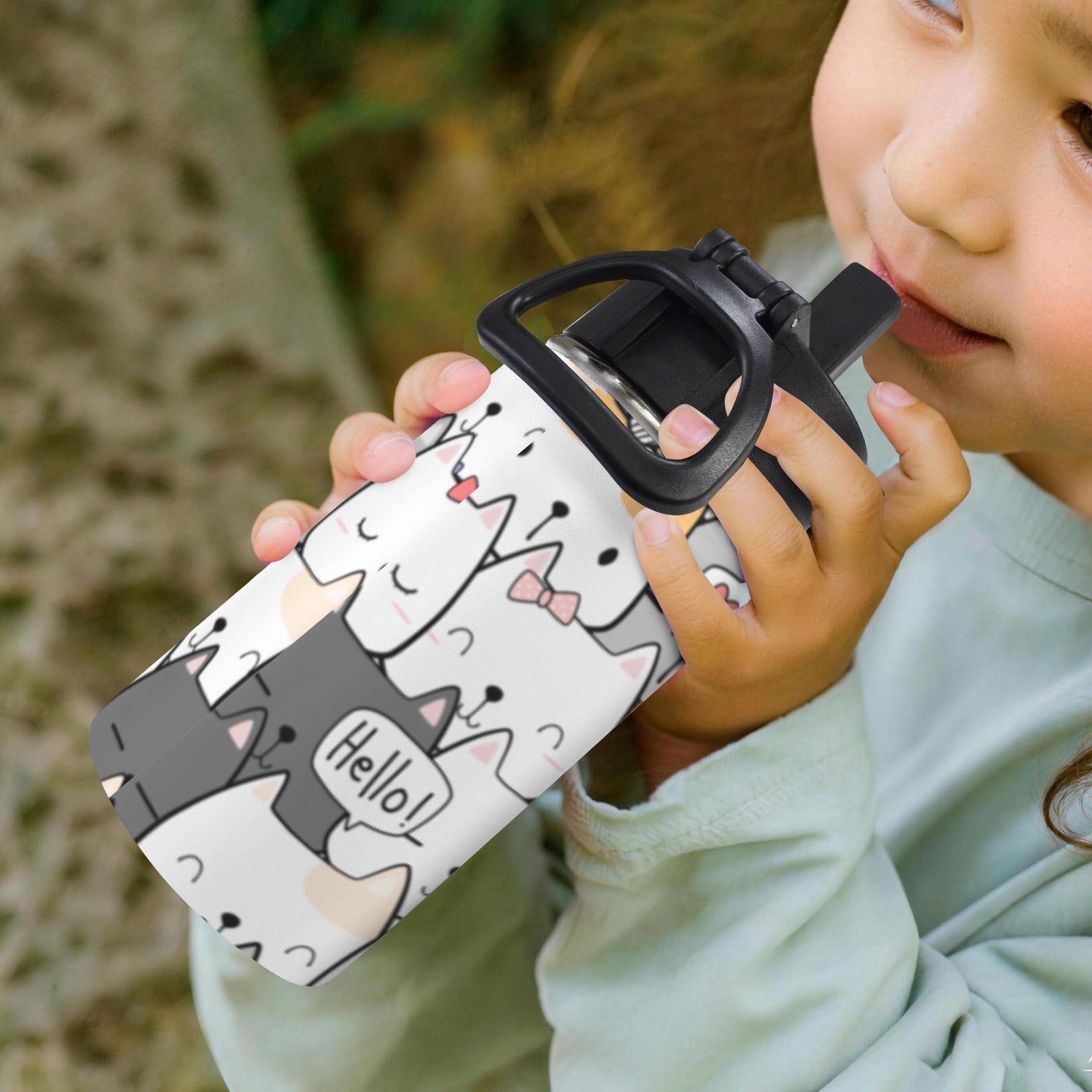 Cat Hello 12oz Kids Water Bottle with Straw Lid