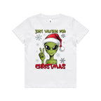 Just Waiting For Christmas, Alien - Kids Youth T-shirt White Kids Christmas T-shirt Christmas Printed In Australia