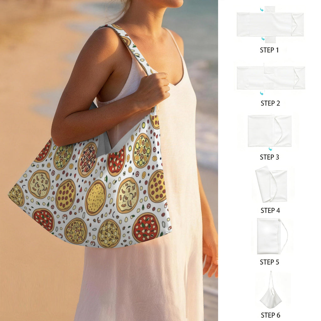 Round Pizzas On White Beach Chair Towel Cover with Side Pockets