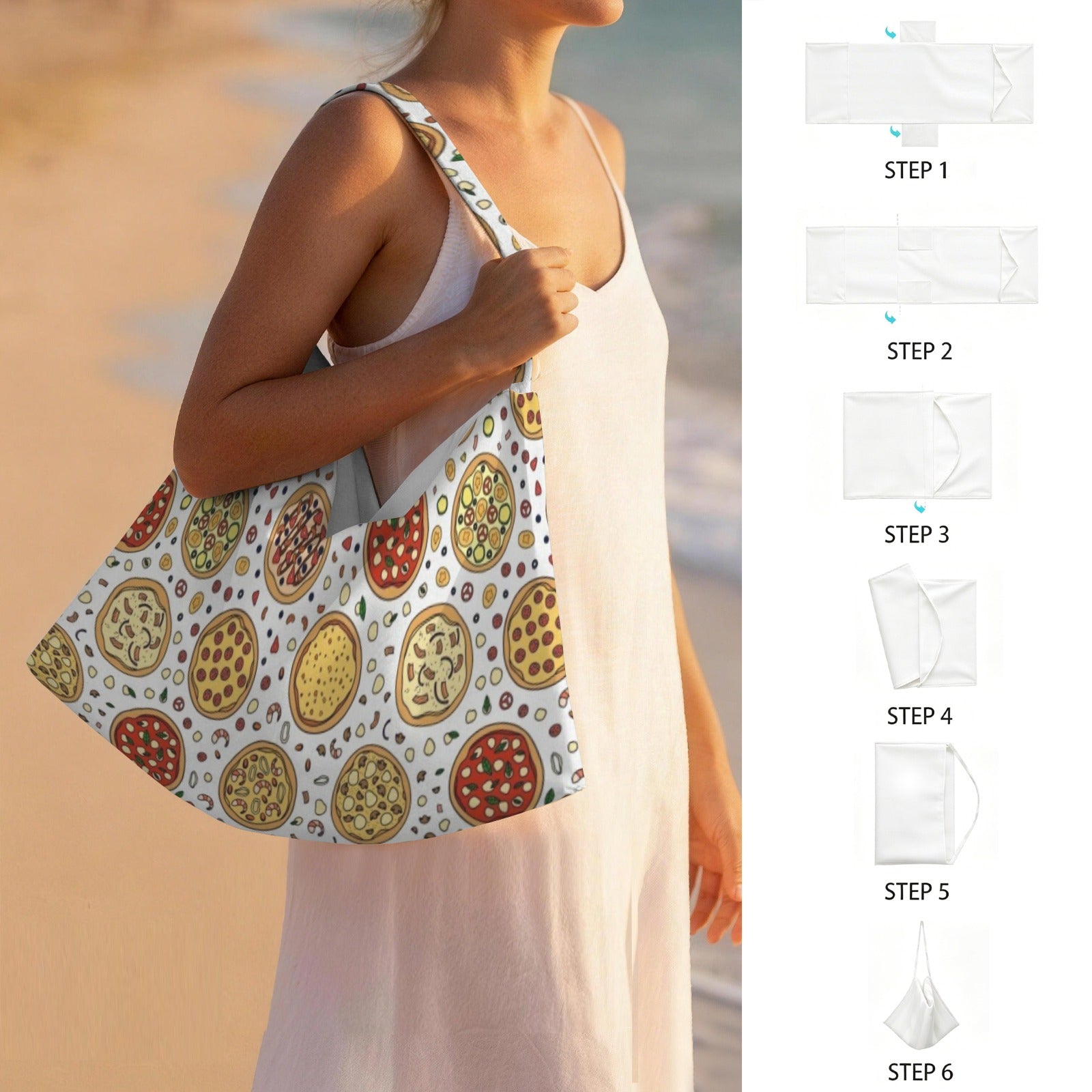 Round Pizzas On White Beach Chair Towel Cover with Side Pockets