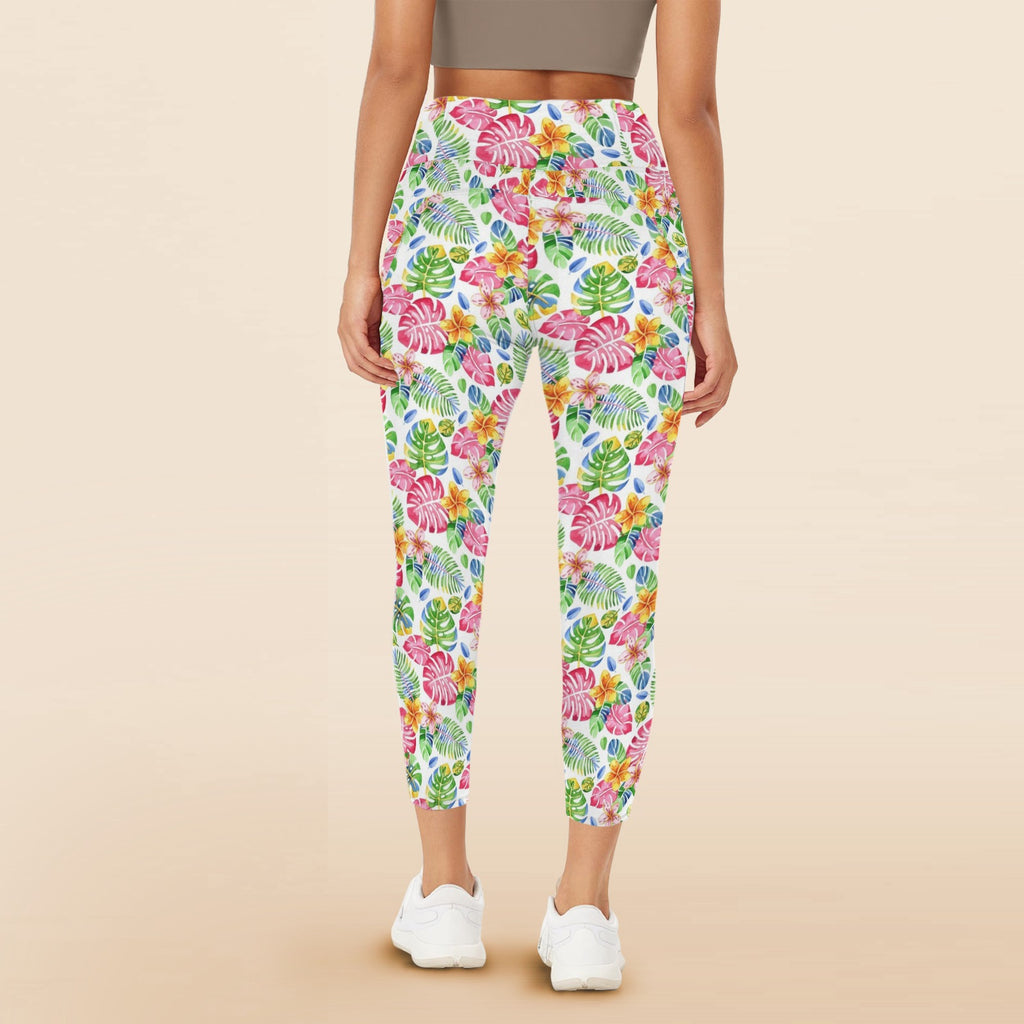 Bright Painted Tropical Women's High Waist Pockets Yoga Leggings