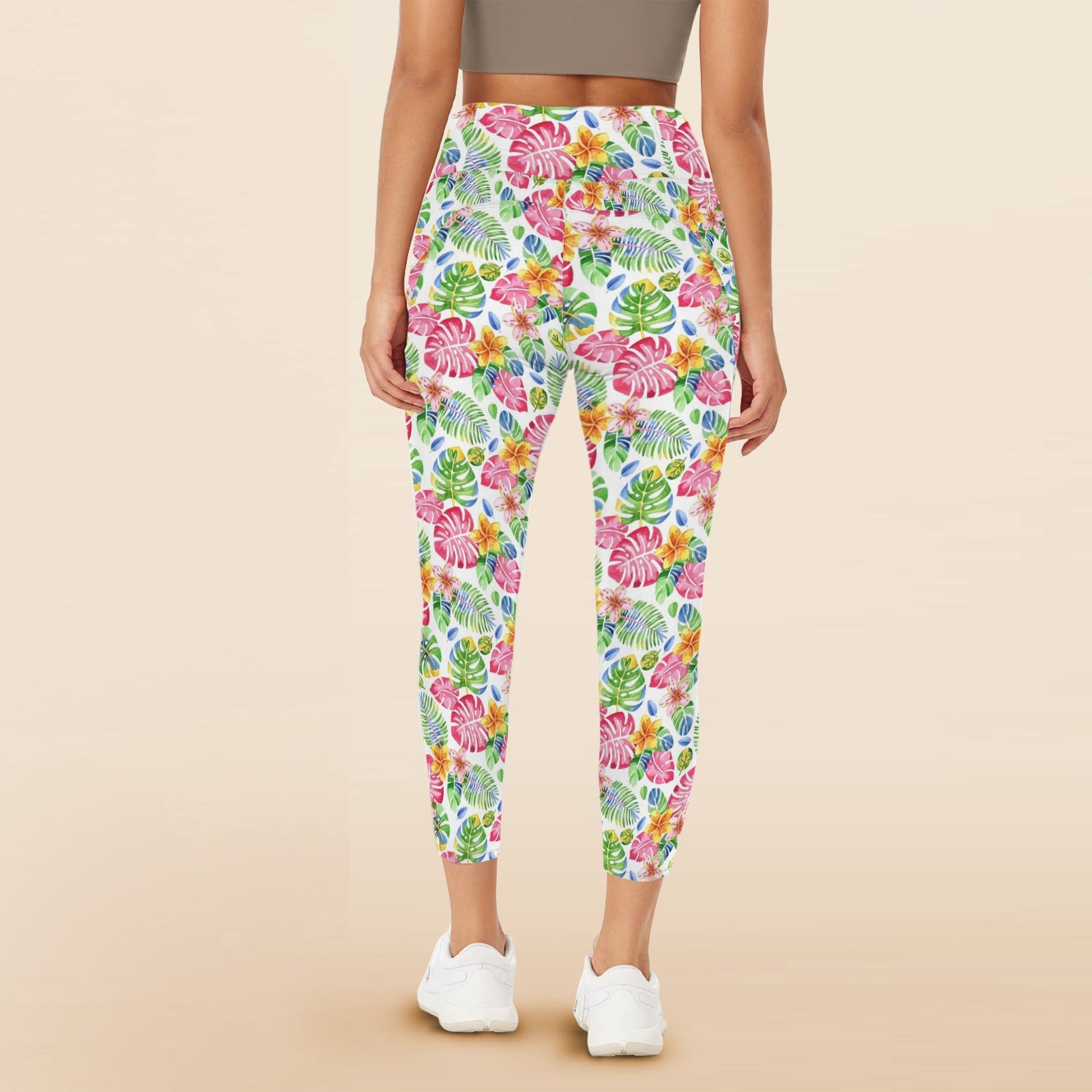 Bright Painted Tropical Women's High Waist Pockets Yoga Leggings