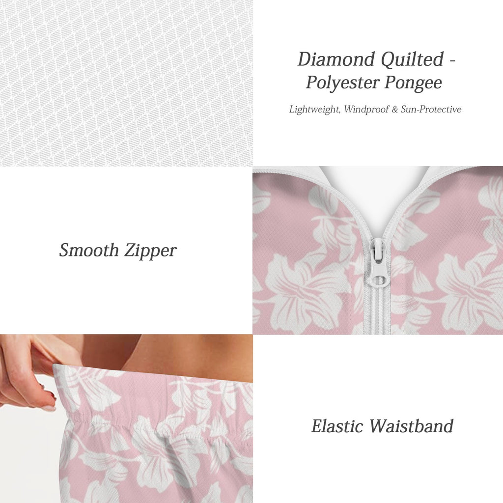 Pink Hawaiian Floral Women's Windbreaker Short Set Women's Windbreaker Short Set Plants Printed Offshore