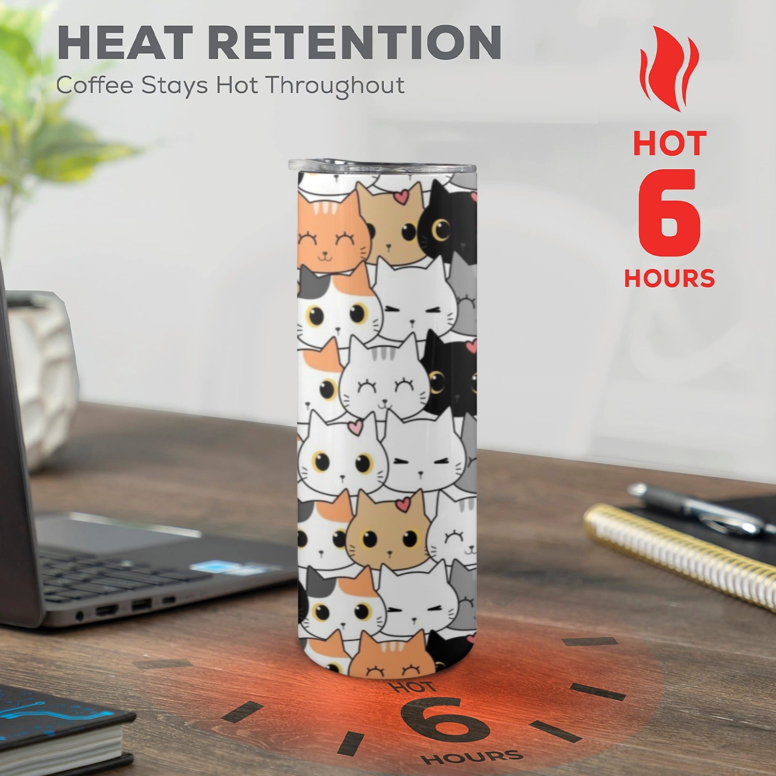 Cute Cartoon Cats - 20oz Tall Skinny Tumbler with Lid and Straw