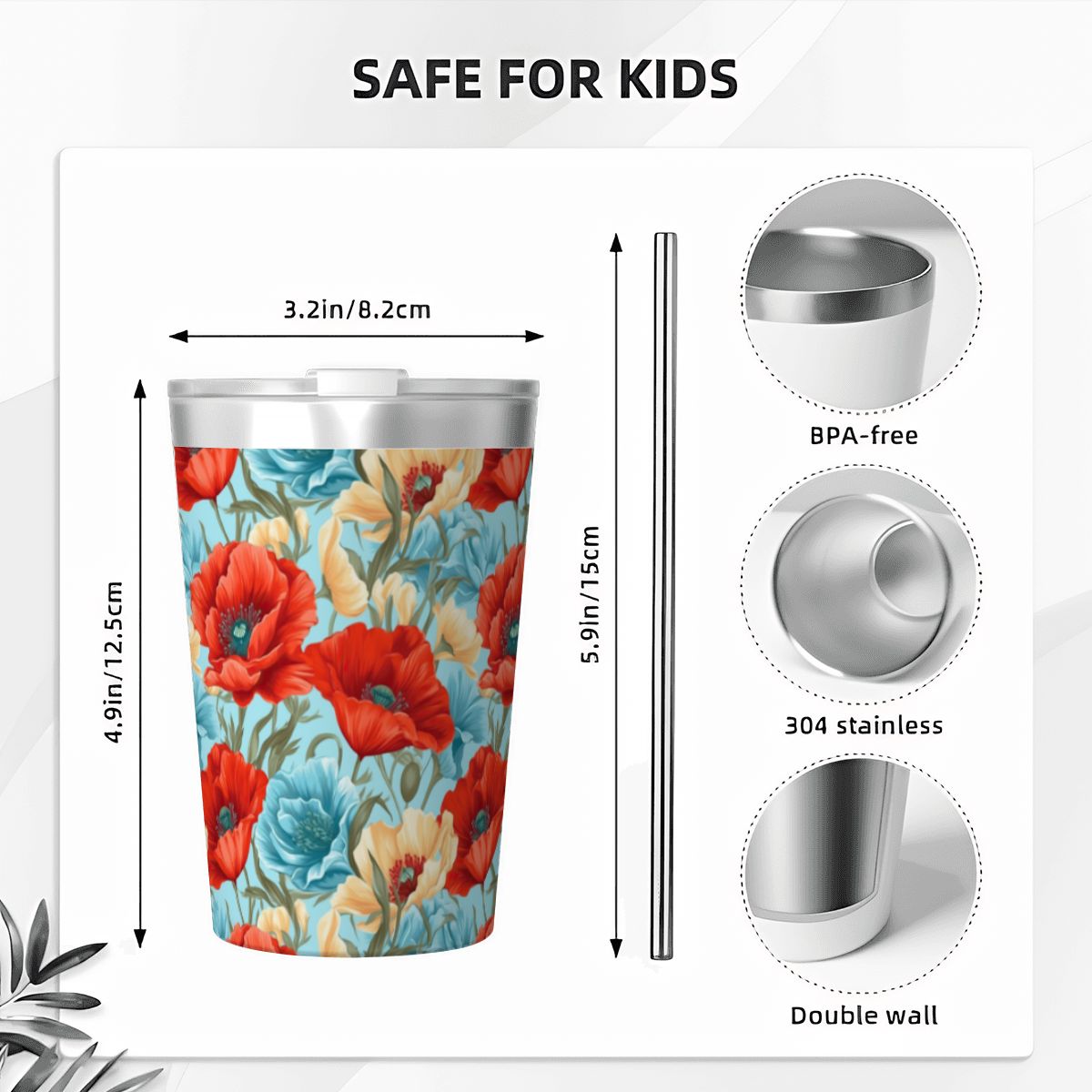 Vibrant Floral Small Stainless Steel Travel Mug Cup 12oz/350ml