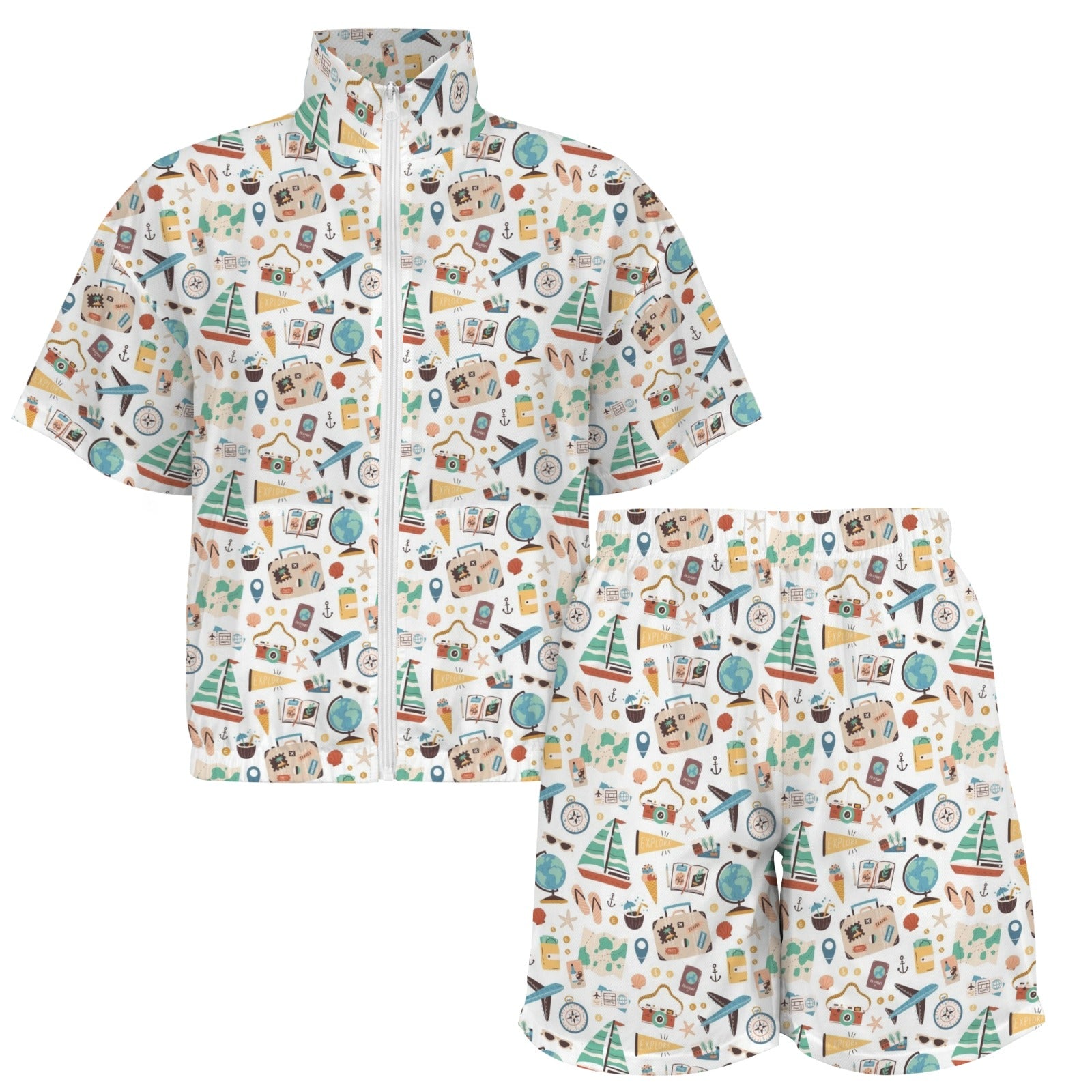 Travel And Explore Women's Windbreaker Short Set Women's Windbreaker Short Set Printed Offshore