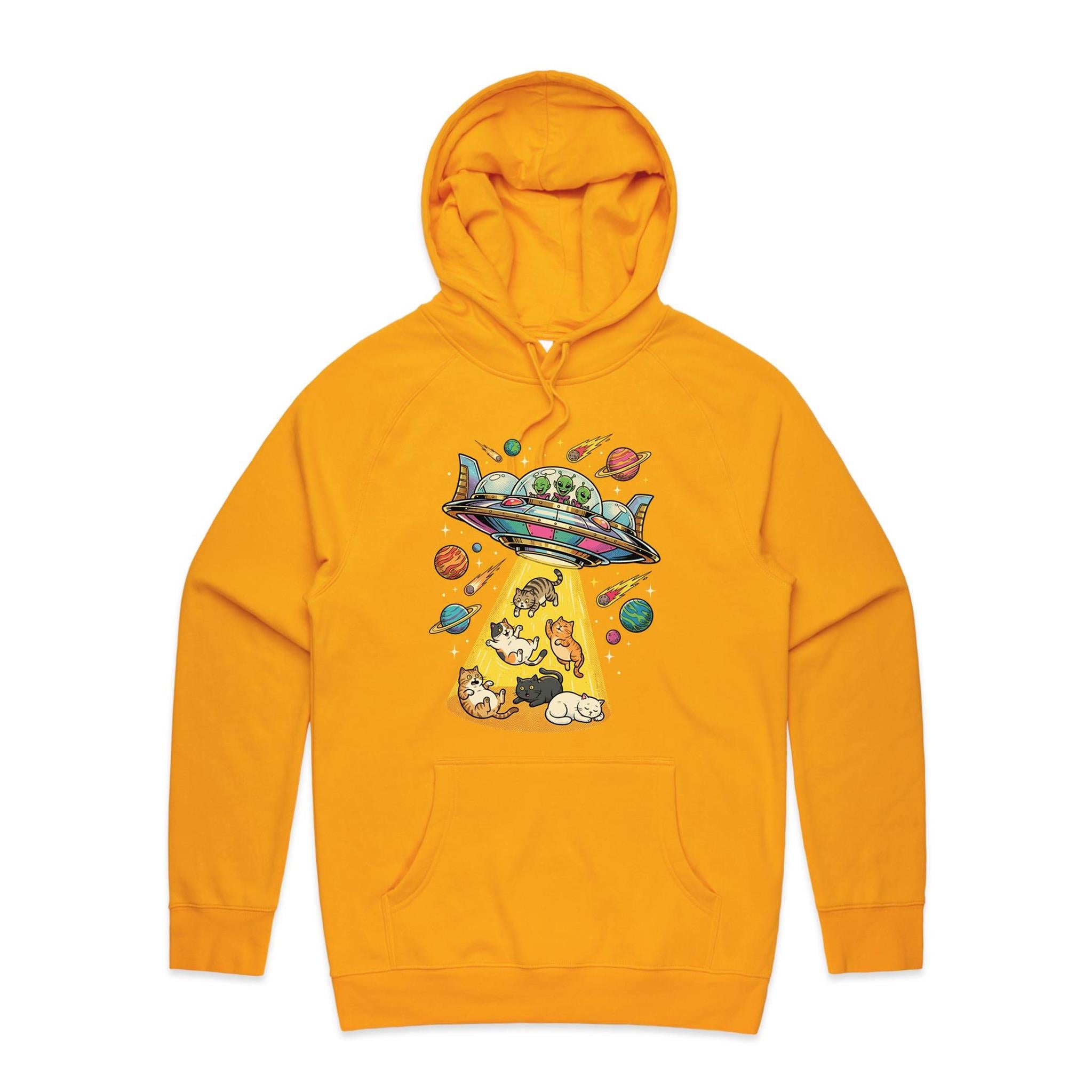 UFO Cat Abduction Men's AS Colour Hoodie Gold Mens Hoodie animal Printed In Australia Sci Fi