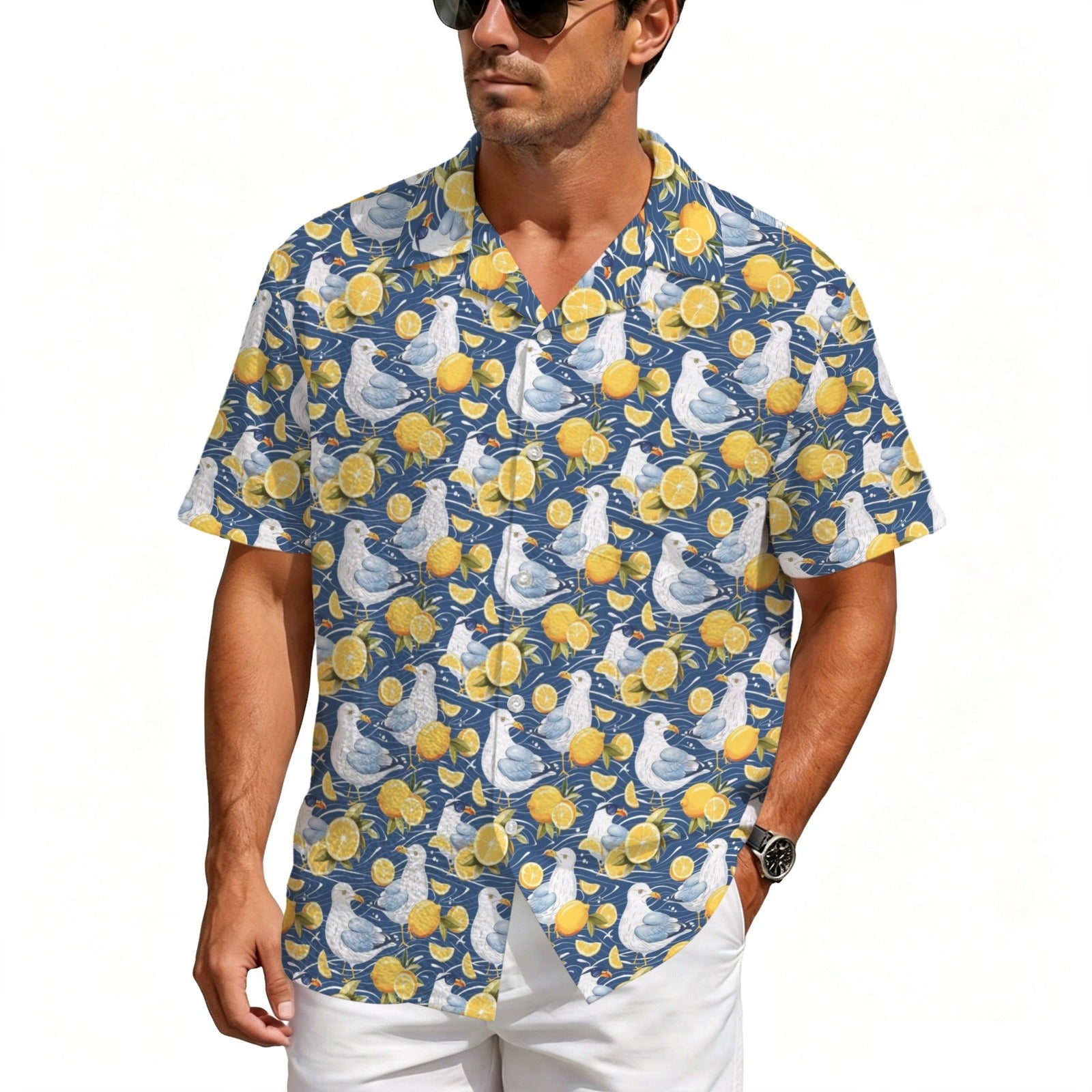 Lemon Seagull Men's Crinkle Hawaiian Shirt