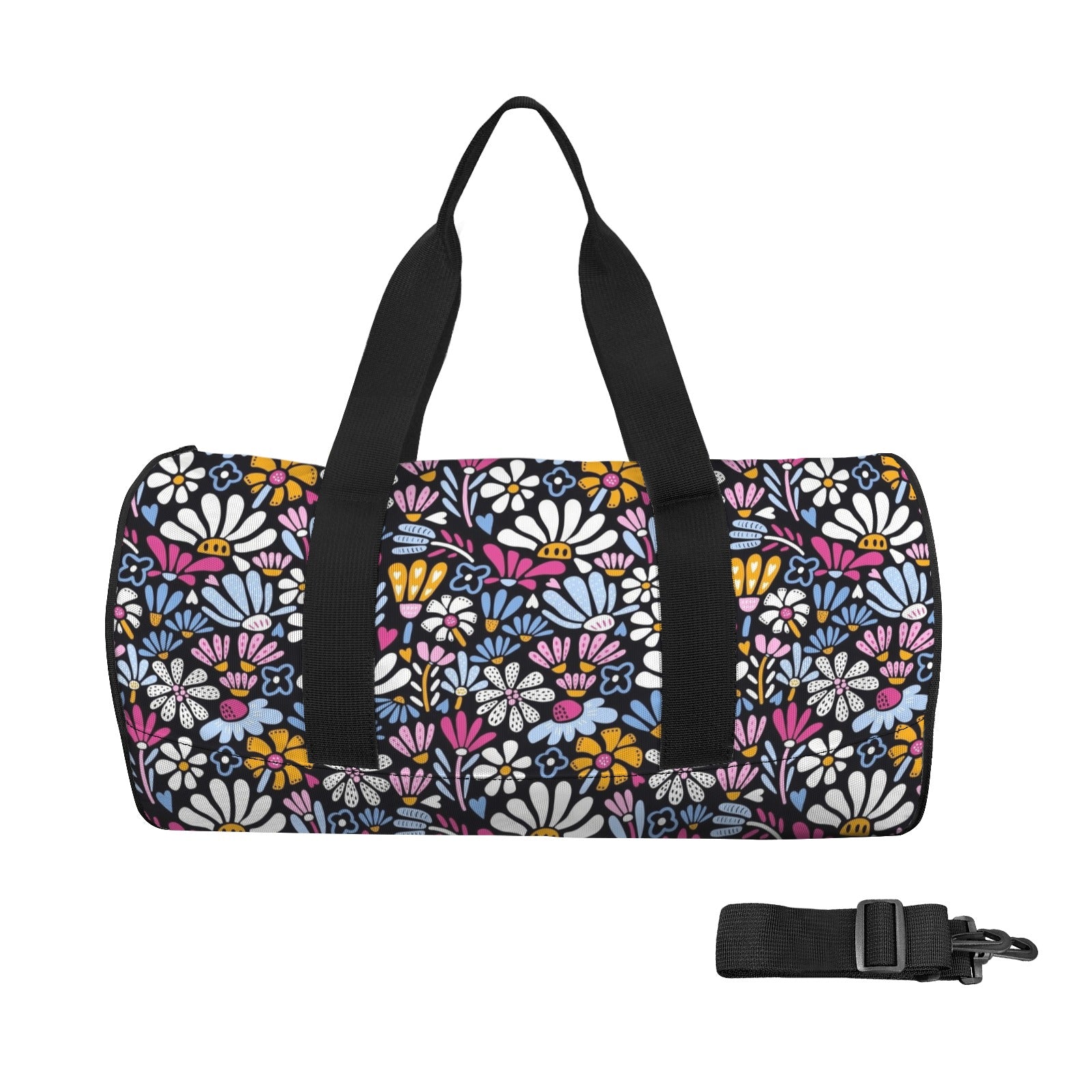 Graphic Flowers On Black Duffle Bag one size Duffle Bag Printed Offshore